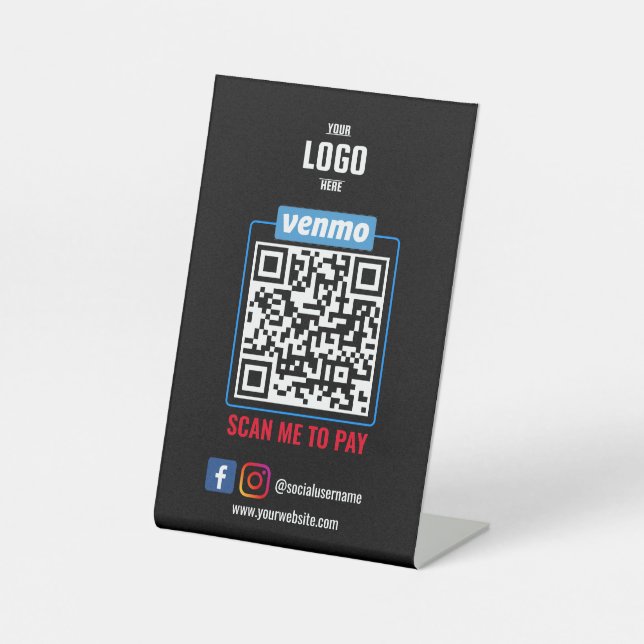 Venmo QR Code Payment Black Scan to Pay Business Sockelschild (Vorderseite)