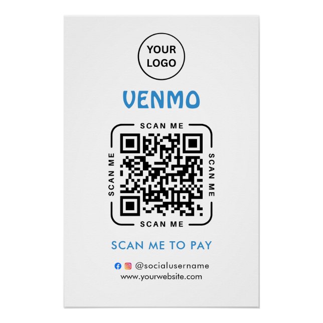 Venmo QR Code Payment | Scan to Pay Business Logo Poster (Vorderseite)