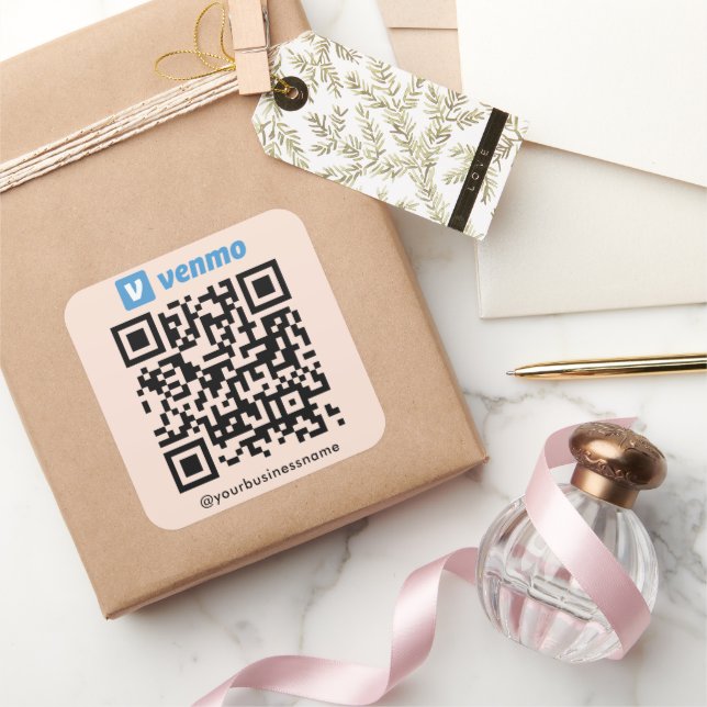 Venmo QR Code Payment Scan zu bezahlen Soft Peach Quadratischer Aufkleber (Schenken)