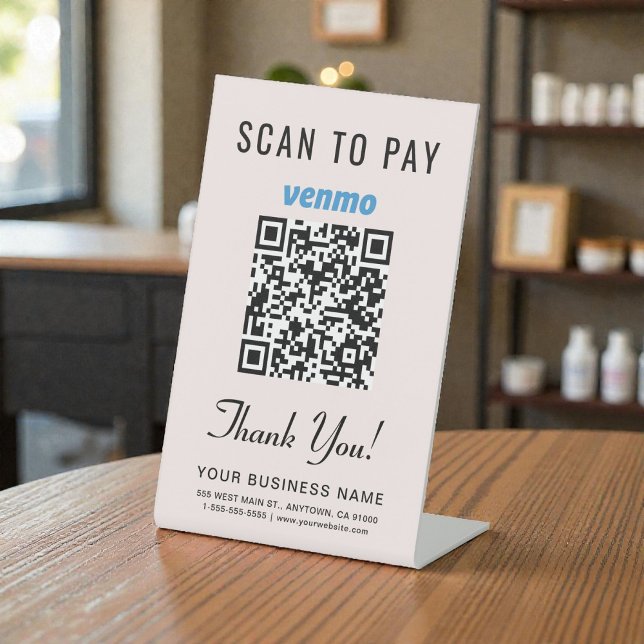 Venmo QR-Code Pink Scanne zum Bezahlen Sockelschild (Scan to Pay Venmo QR Code Pink Pedestal Sign)