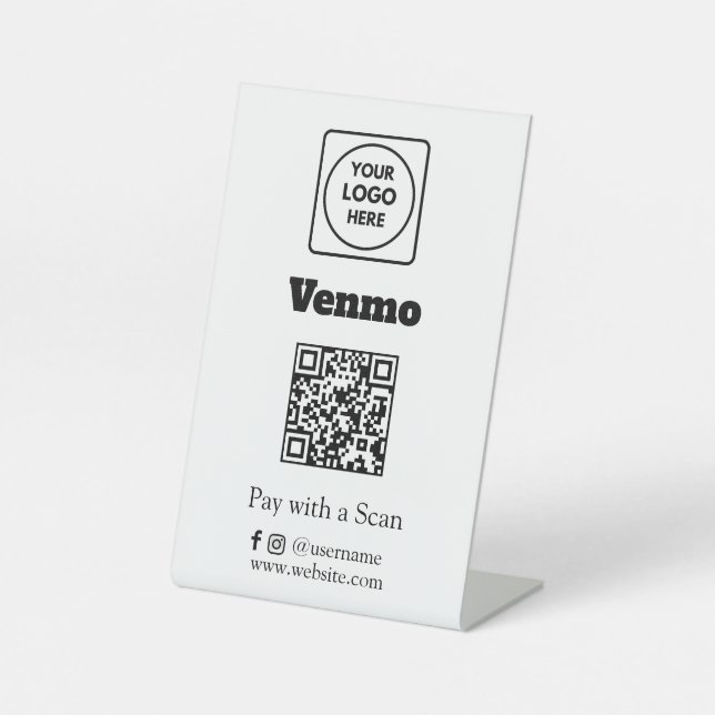 Venmo QR Code | Scan to Pay Custom Business Logo Sockelschild (Vorderseite)