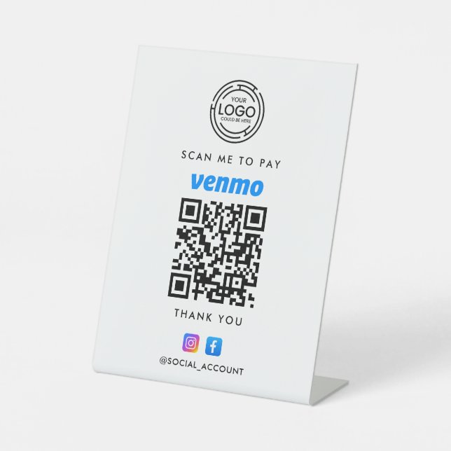 VENMO QR CODE SCAN ZUR BEZAHLUNG IHRES LOGO-GESCHÄ SOCKELSCHILD (Vorderseite)