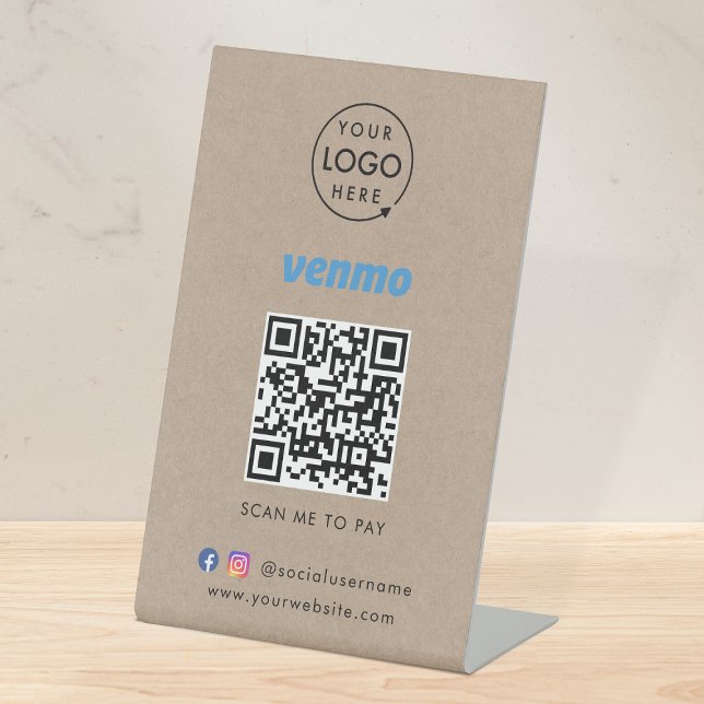 Venmo QR Code Zahlung | Rustikales Kraft-Logo Sockelschild (Von Creator hochgeladen)