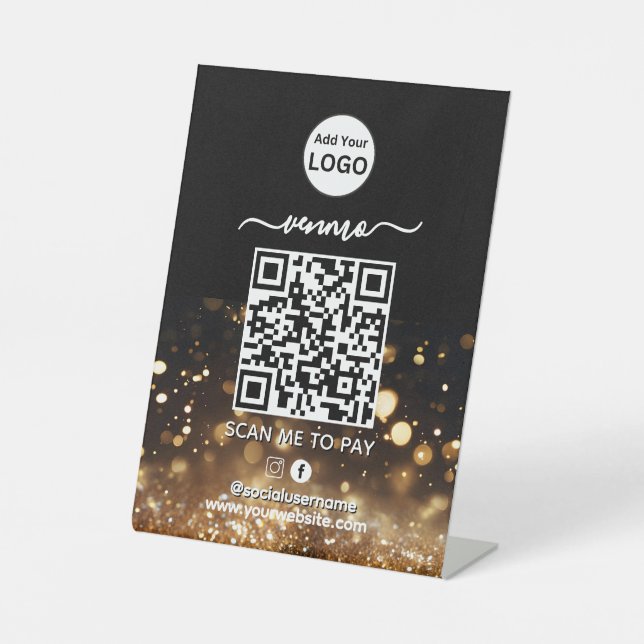 Venmo QR Code Zahlung | Scan to Pay Business Logo Sockelschild (Vorderseite)