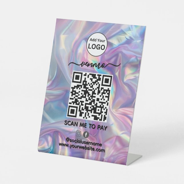 Venmo QR Code Zahlung | Scan to Pay Business Logo Sockelschild (Vorderseite)