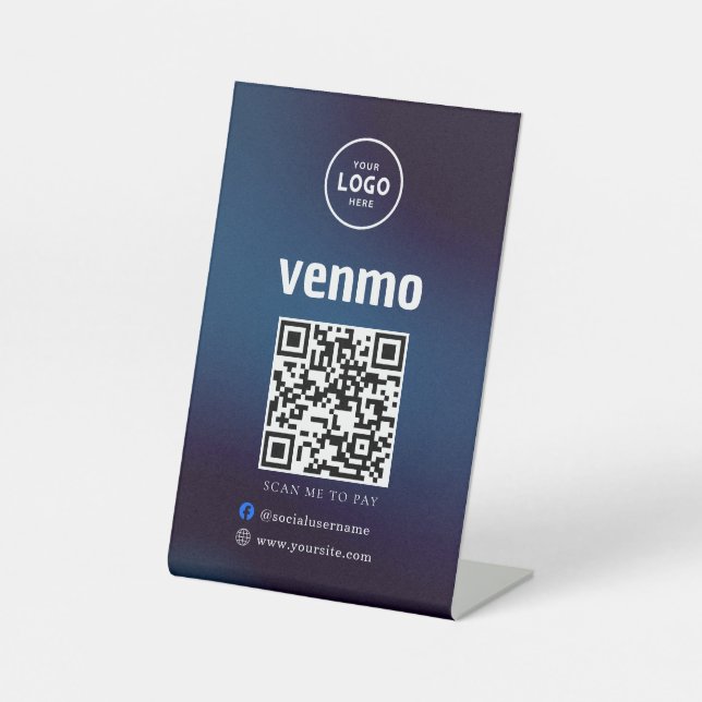 Venmo QR Code Zahlung | Scan to Pay Business Logo Sockelschild (Vorderseite)