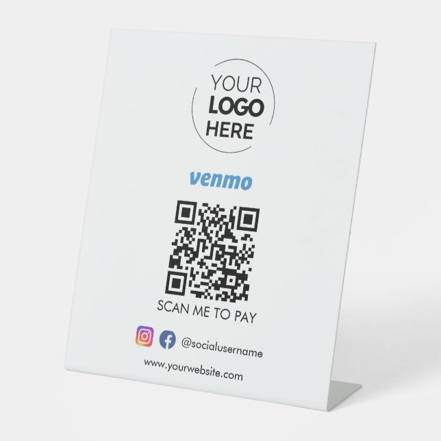 Venmo QR Code Zahlung | Scan to Pay Business Logo Sockelschild (Vorderseite)