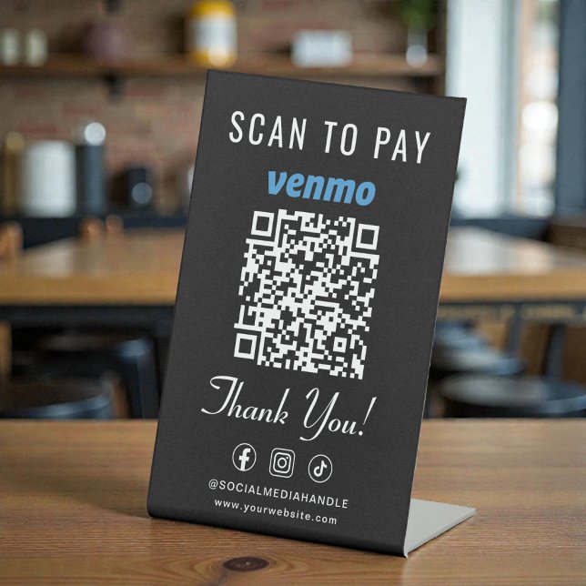 Venmo Scan to Pay QR Code Tabletop Black Sockelschild (Venmo Scan to Pay QR Code Tabletop Black Pedestal Sign)