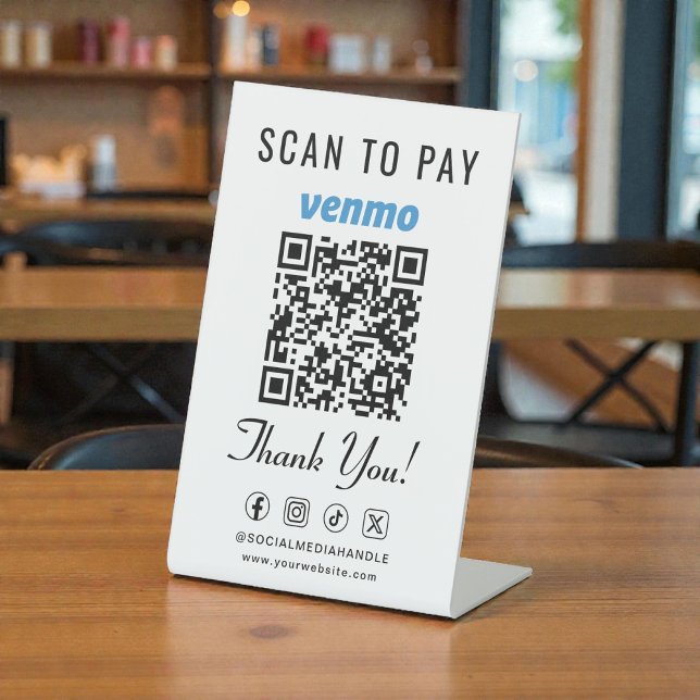 Venmo Scan to Pay QR-Code-Tischständer Sockelschild (Venmo Scan to Pay QR Code Tabletop Pedestal Sign)