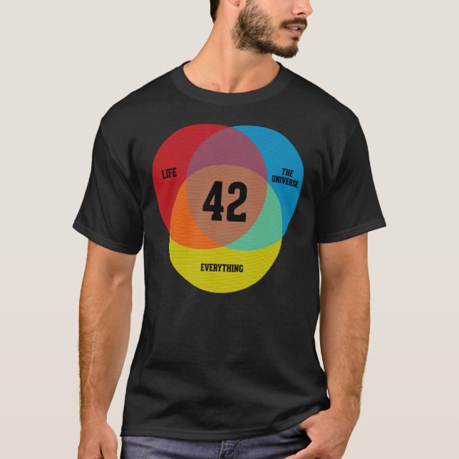 Venn Diagramm Life, das Universum u.amp Alles E T-Shirt (Vorderseite)