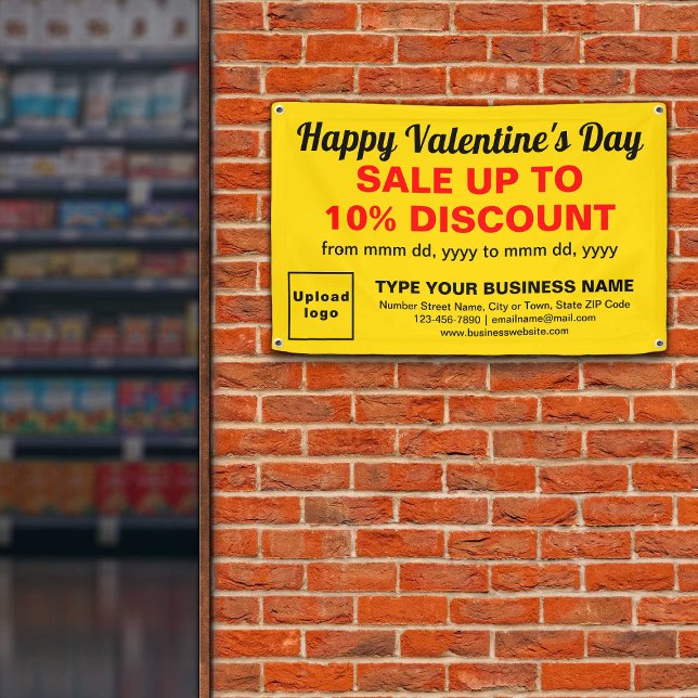 Vente de Saint-Valentin d'affaires sur bannière Re (Attract more customers this Valentine's Day. Business Valentine sale on yellow rectangle banner.)
