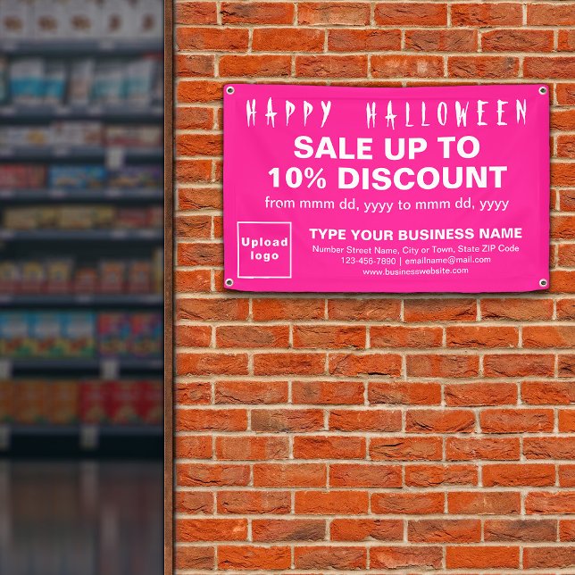 Vente d'Halloween d'affaires sur bannière rectangl (Attract more customers this holiday. Business Halloween sale on pink rectangle banner.)