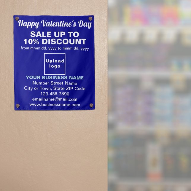 Vente Valentine d'affaires sur Tapisserie bleue (Business Valentine sale on blue tapestry on store entrance. Signage to attract more customers.)