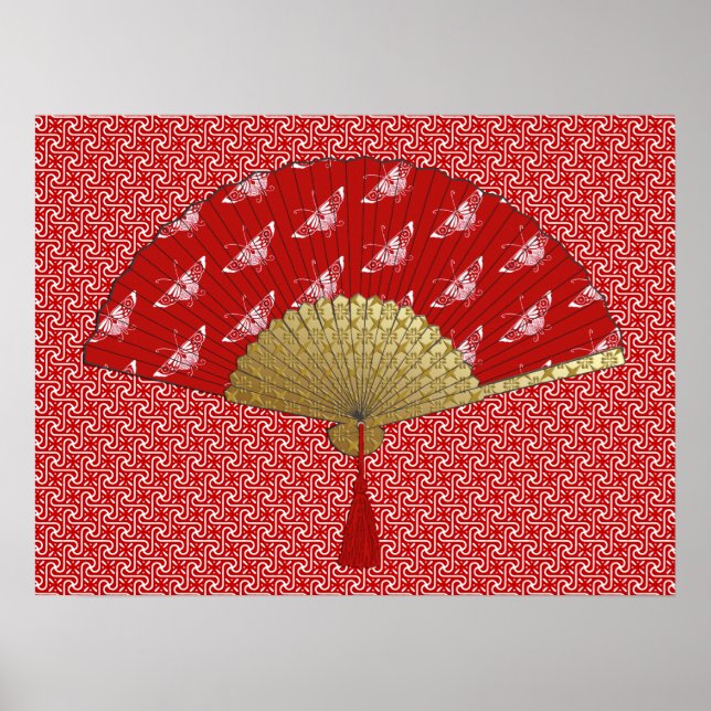 Ventilateur déco - Papillons, rouge foncé et blanc (Devant)