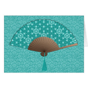 Ventilateur japonais en Asanoha motif, Turquoise