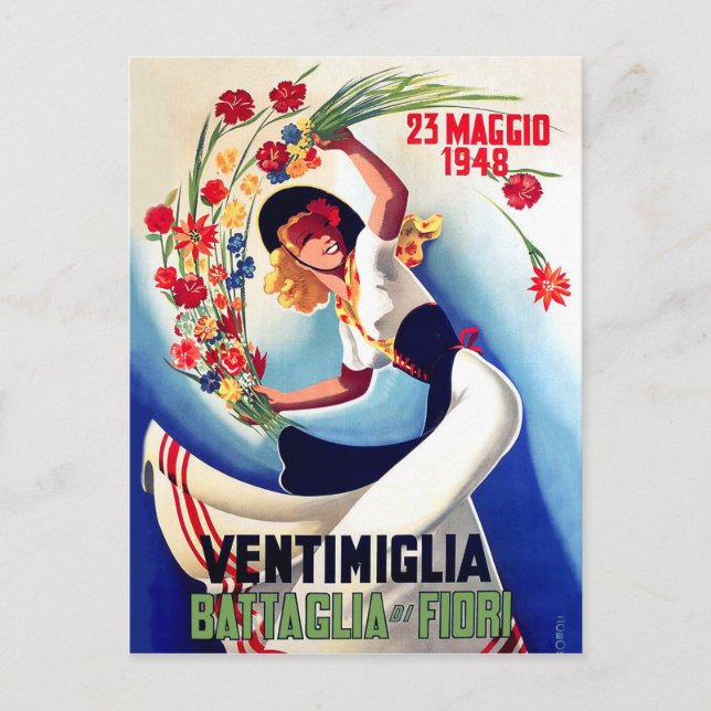Ventimiglia, Maggio, Italien, Girl on Blume Kampf Postkarte (Vorderseite)