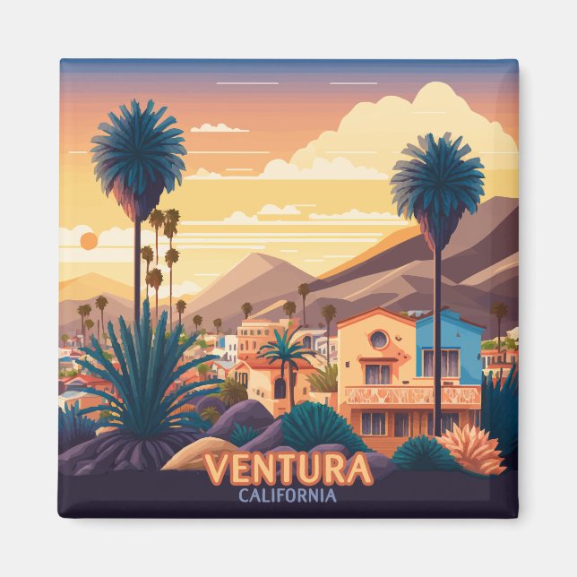 Ventura Sunset Mountains Süd California Retro Magnet (Vorne)