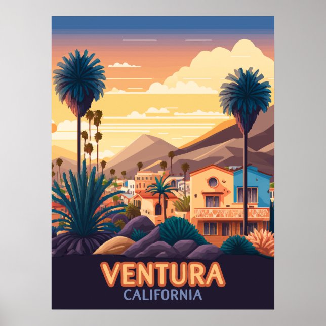 Ventura Sunset Mountains Süd California Retro Poster (Vorne)
