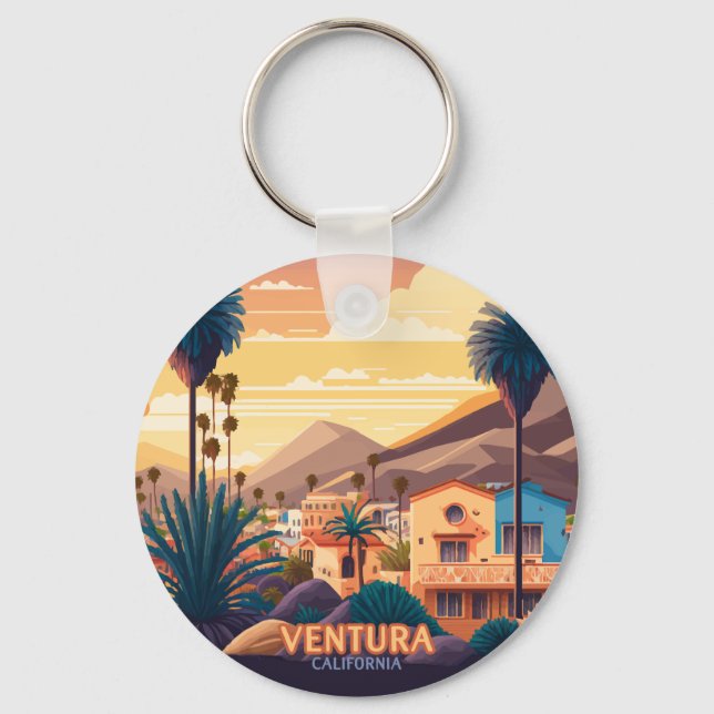 Ventura Sunset Mountains Süd California Retro Schlüsselanhänger (Vorderseite)