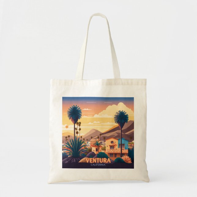 Ventura Sunset Mountains Süd California Retro Tragetasche (Vorne)