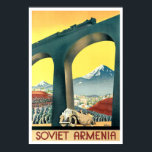 Venture Art Deco Armenia Tourismus Poster<br><div class="desc">Dies ist ein digital erweiterter Ausdruck eines Vintagen Touristiklithographen aus dem Jahr 1935 über das sowjetische Armenien mit einer Brücke mit einer Dampflokomotive, die über ein Auto aus den 1930er Jahren fährt.</div>
