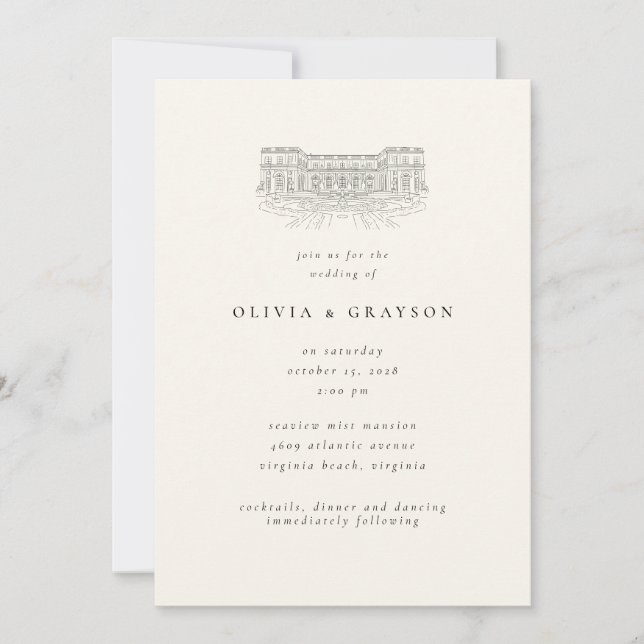 Venue Illustration Old Money Aesthetic, Wedding  Einladung (Vorderseite)