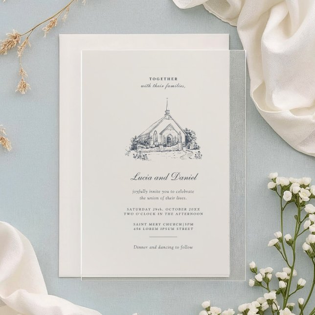 Venue Sketch Church Wedding Acrylic Invitation (Créateur téléchargé)