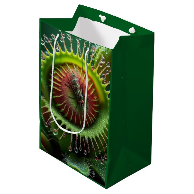 Venus Flytrap Floral Green and Red  Mittlere Geschenktüte (Vorderseite Schrägansicht)