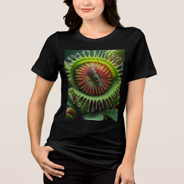 Venus Flytrap Grün und Rot Tri-Blend Shirt (Vorderseite)