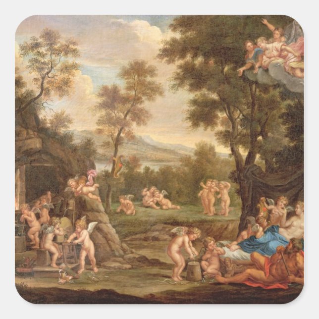 Venus in vulkanischer Schmiede, 18. Jahrhundert Quadratischer Aufkleber (Vorderseite)