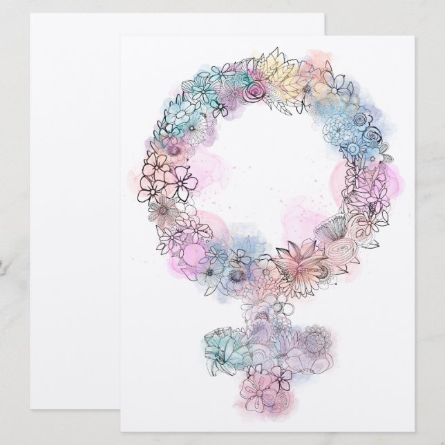 Venus Signus Feminist Symbol mit Blume (Vorne/Hinten)