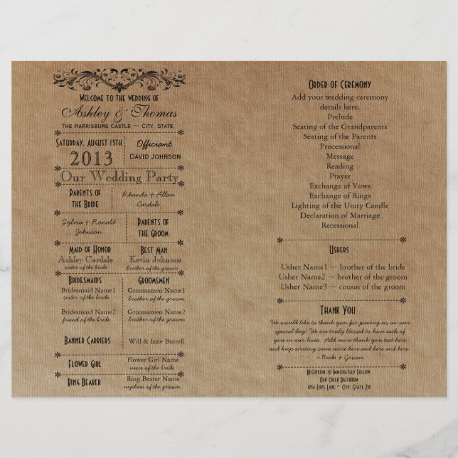 Ver 3 Modèle du programme de mariage personnalisé  (Devant)