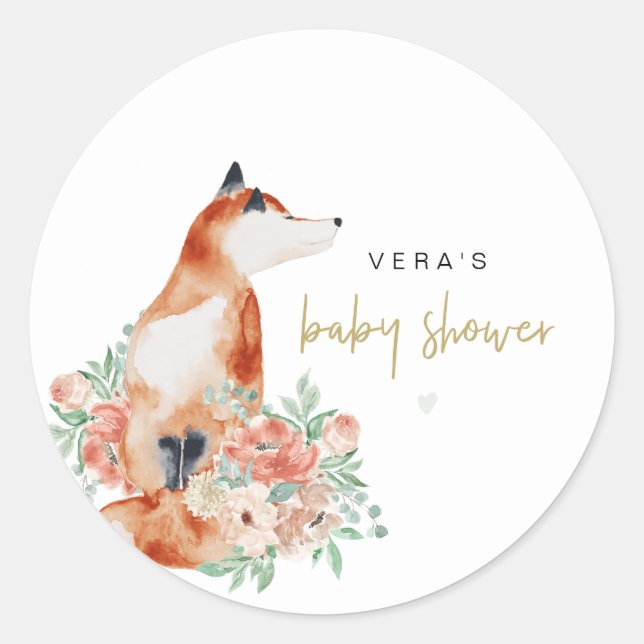 VERA Eukalyptus Greenery & Terracotta Floral Fox Runder Aufkleber (Vorderseite)