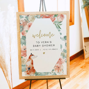VERA Greenery & Terracotta Floral Fox Baby Willkom Poster
