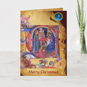 VERABSCHIEDEUNG DES MAGI CHRISTMAS PARCHMENT Blue  Feiertagskarte