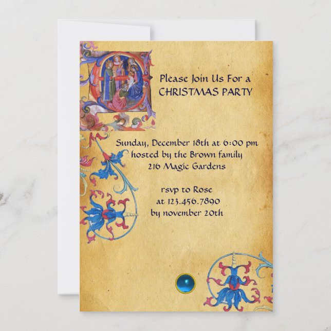 VERABSCHIEDEUNG DES PARCHMENTS MAGI FLORAL CHRISTM EINLADUNG (Rückseite)