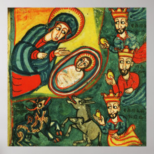 VERABSCHIEDEUNG VON MAGI "PRIMITIVE NATIVITÄT Weih Poster