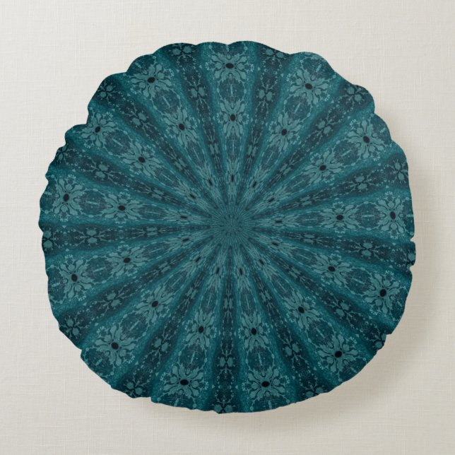 Veraltetes Blau-Explosions-Muster Rundes Kissen (Vorderseite)