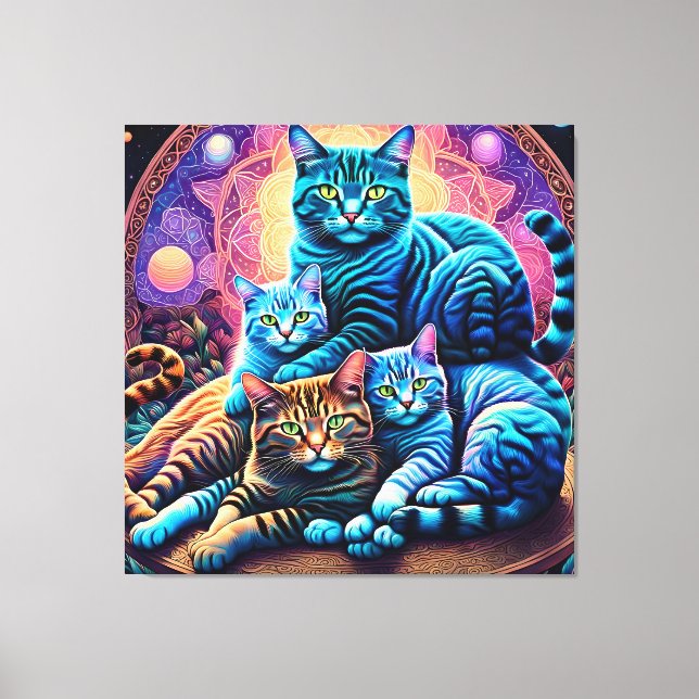 Veranda Cat Family Leinwanddruck (Vorderseite)