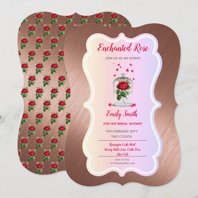 VERÄNDERTE ROSE Princess Mairytale Brautparty Einladung (Vorne/Hinten)