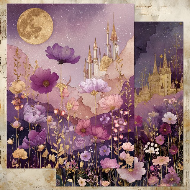 VERÄNDERTER SCHLAG IN LILA MITTELPAPIERBLATT (ENCHANTED CASTLE IN PURPLE MEADOW PAPER SHEET)