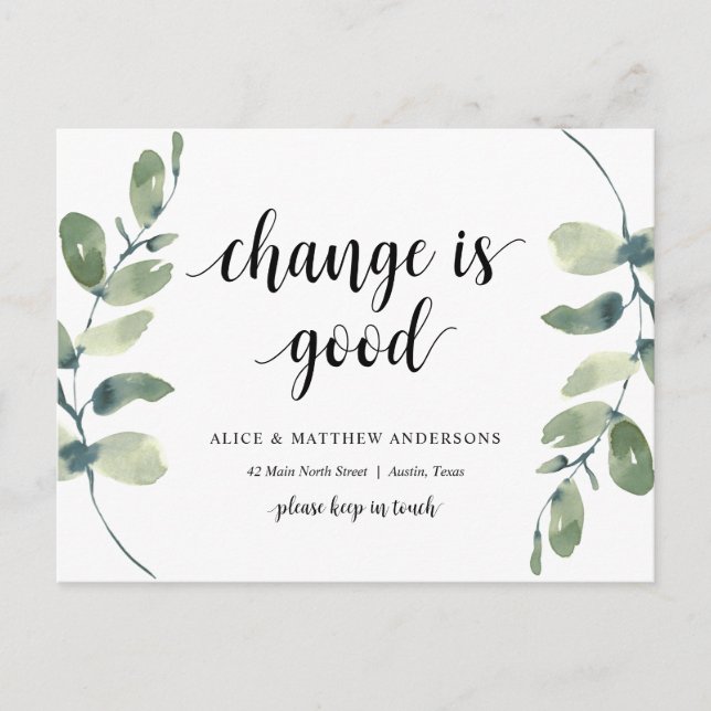 Veränderung ist gut, Ankündigung der neuen Zuhause Postkarte (Vorderseite)