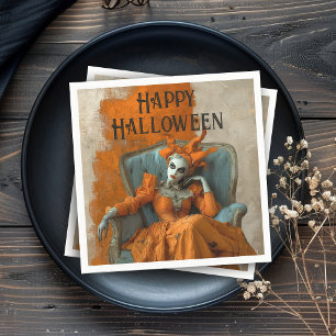 Verängstigtes Halloween - Gothic-Frau in Orange Serviette