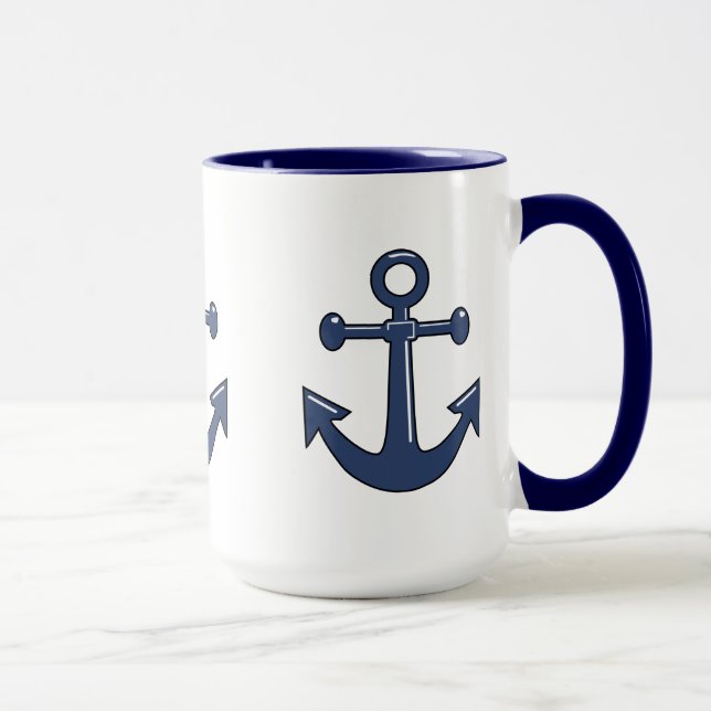 Verankert blaues Seeboot 3 Segeln-Thema Tasse (Rechts)