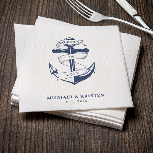 verankert in der Liebe Weißes Nautikanker Hochzeit Serviette