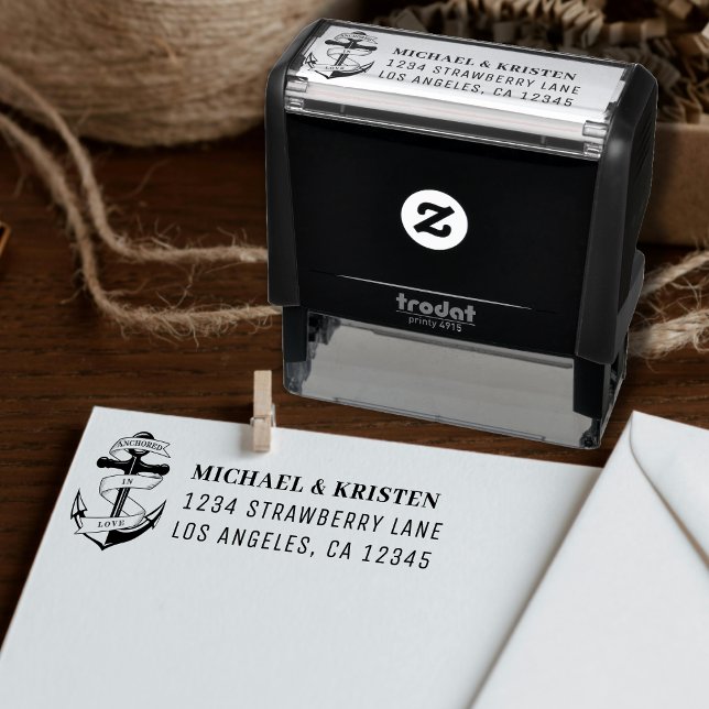 Verankert in Liebe Nautical Anchor Hochzeitadresse Permastempel (Anchored in Love Nautical Anchor Wedding Address Self-inking Stamp
)