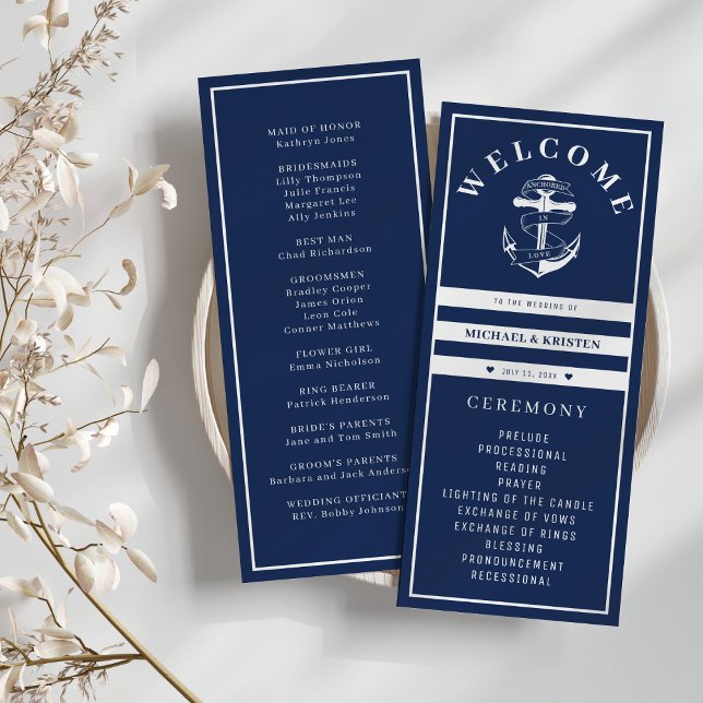Verankert in Liebe Nautical Blue Anchor Hochzeit Programm (Anchored in Love Nautical Blue Anchor Wedding Program
)