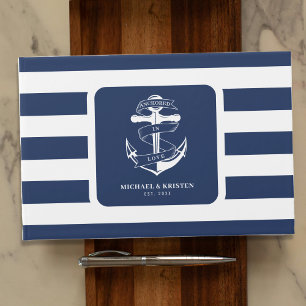verankert in Liebe Nautical Blue Anchor Striping Gästebuch