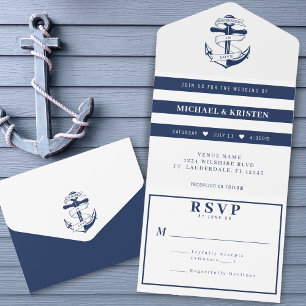 Verankert in Liebe Weiß & Blau Anker Hochzeit  All In One Einladung