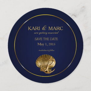 Verankerte Muschel - Save-the-Date   marine & gold Einladung